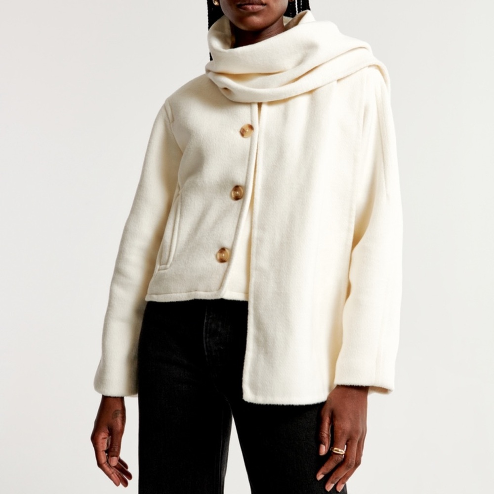 NWT Removable Scarf Double-Cloth Wool-Blend Jacket